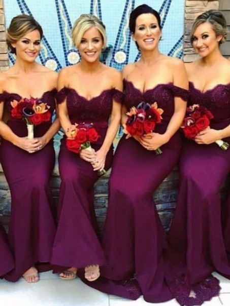 Mermaid Off-the-Shoulder Long Grape Bridesmaid Dresses 99601346 Mermaid Off-the-Shoulder Long Grape Bridesmaid Dresses 99601346