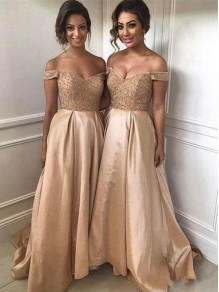 A-Line Beaded Off-the-Shoulder Long Bridesmaid Dresses 99601347 A-Line Beaded Off-the-Shoulder Long Bridesmaid Dresses 99601347