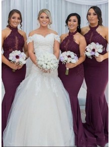 Mermaid Lace Long Grape Bridesmaid Dresses 99601348