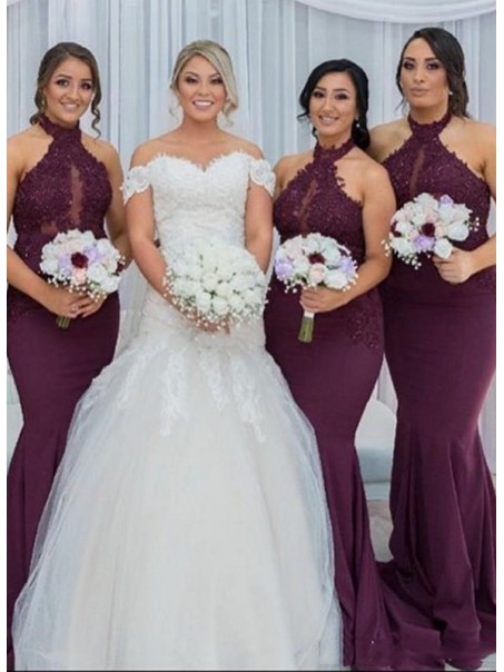 Mermaid Lace Long Grape Bridesmaid Dresses 99601348