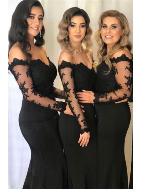 Mermaid Lace Long Sleeves Long Black Bridesmaid Dresses 99601382 Mermaid Lace Long Sleeves Long Black Bridesmaid Dresses 99601382