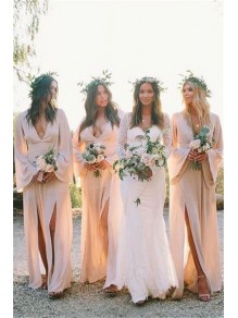 Sheath V-Neck Long Sleeves Chiffon Long Bridesmaid Dresses 99601384 Sheath V-Neck Long Sleeves Chiffon Long Bridesmaid Dresses 99601384