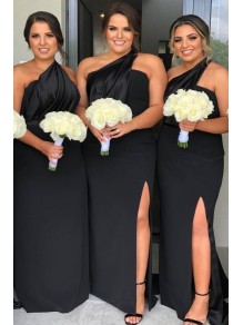 Sheath One-Shoulder Long Black Bridesmaid Dresses 99601390