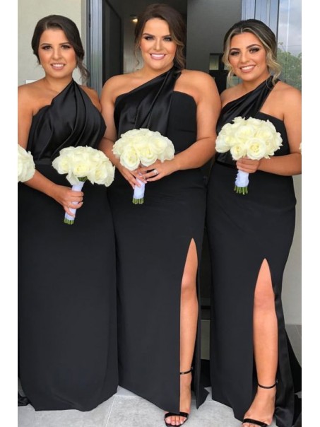 Sheath One-Shoulder Long Black Bridesmaid Dresses 99601390