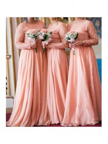 A-Line Long Sleeves Lace and Chiffon Long Bridesmaid Dresses 99601394 A-Line Long Sleeves Lace and Chiffon Long Bridesmaid Dresses 99601394