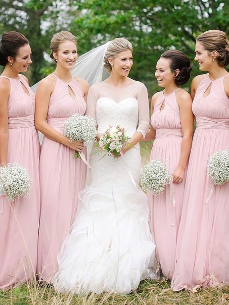 A-Line Long Pink Floor Length Bridesmaid Dresses 99601409