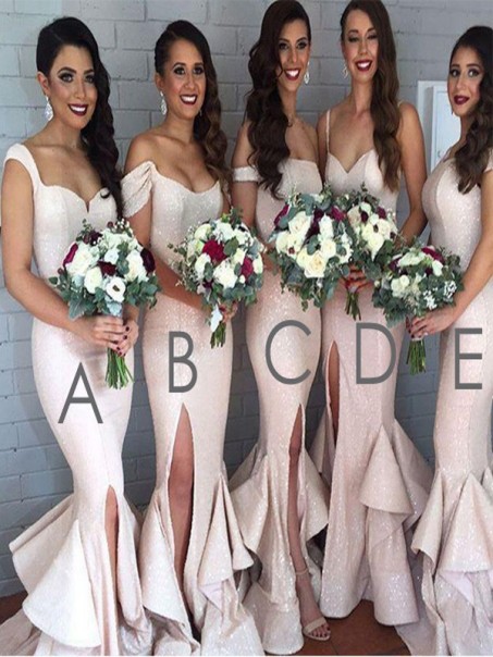 Mermaid Sequins Off-the-Shoulder Floor Length Bridesmaid Dresses 99601414