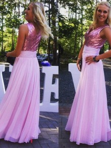 A-Line Sequins and Chiffon Long Pink Floor Length Bridesmaid Dresses 99601415 A-Line Sequins and Chiffon Long Pink Floor Length Bridesmaid Dresses 99601415