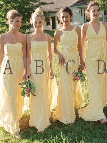 Long Yellow Chiffon Floor Length Bridesmaid Dresses 99601418