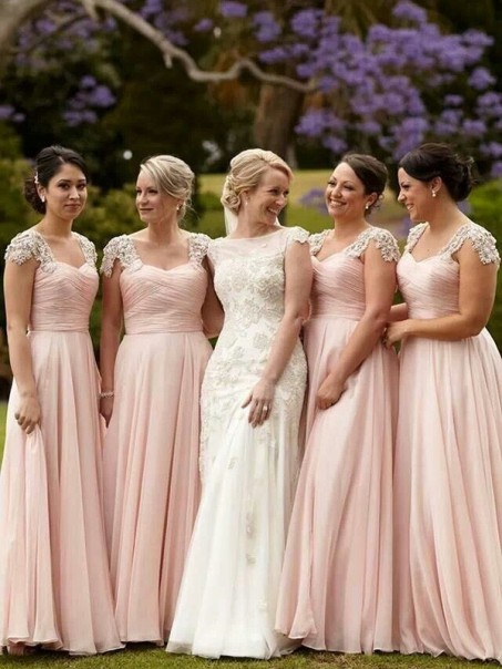 A-Line Lace and Chiffon Floor Length Bridesmaid Dresses 99601420