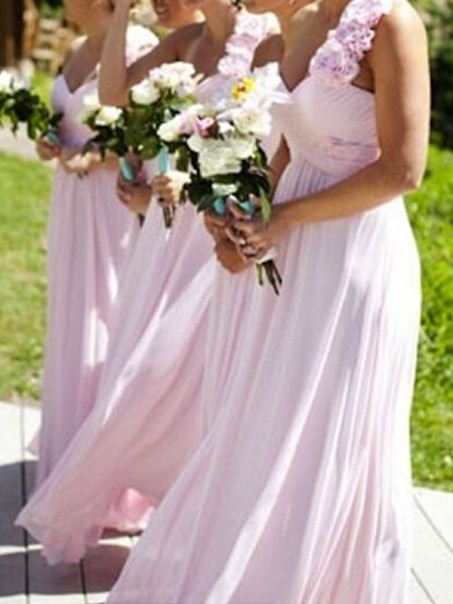 A-Line One-Shoulder Long Pink Chiffon Floor Length Bridesmaid Dresses 99601423 A-Line One-Shoulder Long Pink Chiffon Floor Length Bridesmaid Dresses 99601423