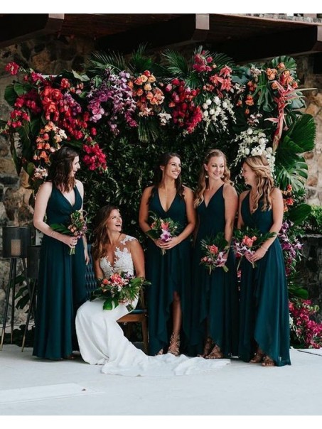 A-Line V-Neck Floor Length Bridesmaid Dresses 99601448