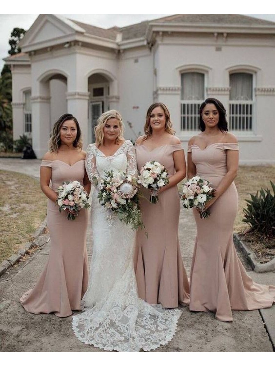 Off Shoulder Floor-length Mermaid Backless Bridesmaid Dress, FC6185