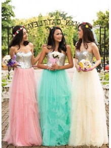 A-Line Sequins and Tulle Floor Length Bridesmaid Dresses 99601476 A-Line Sequins and Tulle Floor Length Bridesmaid Dresses 99601476