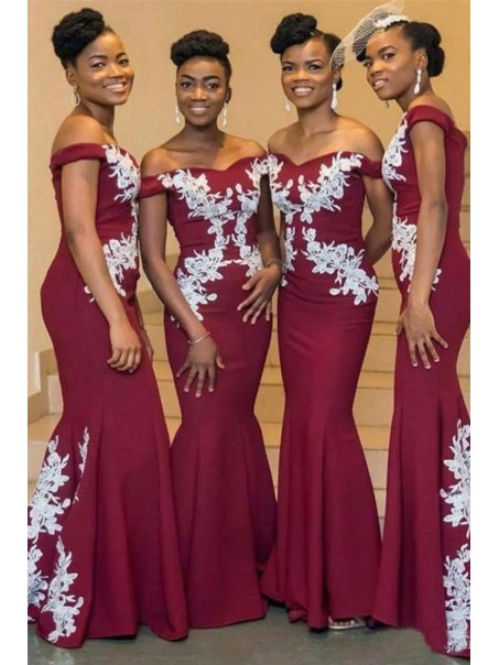 Mermaid Off-the-Shoulder Lace Floor Length Bridesmaid Dresses 99601477