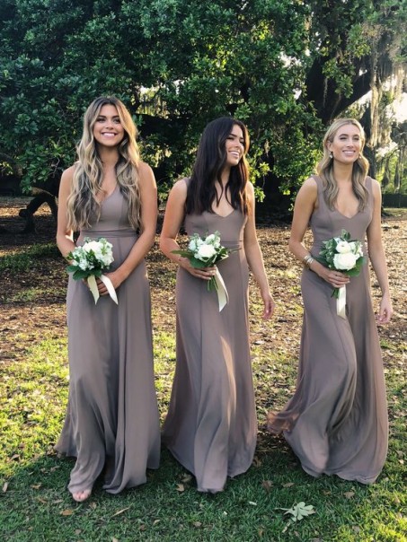 A-Line V-Neck Floor Length Bridesmaid Dresses 99601479