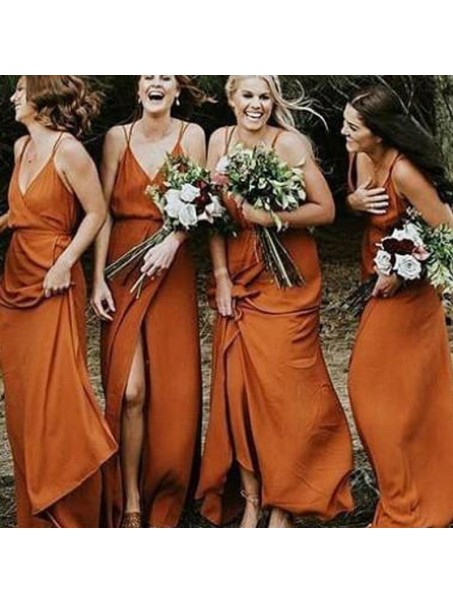 Sheath Spaghetti Straps V-Neck Floor Length Bridesmaid Dresses 99601482