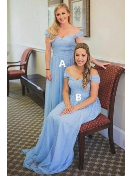 A-Line Chiffon Off-the-Shoulder Long Floor Length Bridesmaid Dresses 99601500