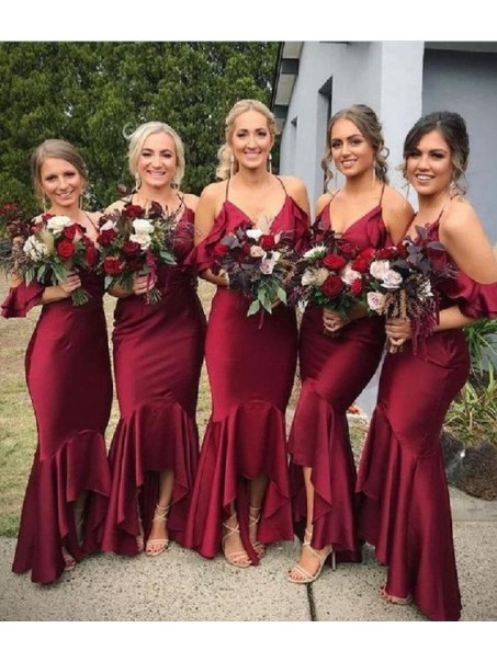 Mermaid V-Neck Spaghetti Straps Floor Length Bridesmaid Dresses 99601504
