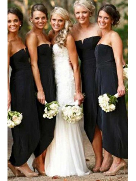 Sheath Strapless Black Floor Length Bridesmaid Dresses 99601510