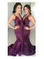 Mermaid Long Grape V-Neck Floor Length Bridesmaid Dresses 99601514