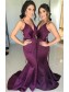 Mermaid Long Grape V-Neck Floor Length Bridesmaid Dresses 99601514