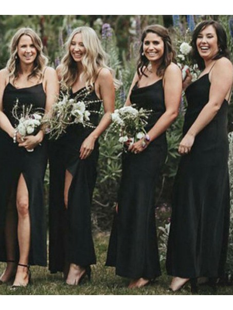 Sheath Spaghetti Straps Long Black Bridesmaid Dresses 99601521