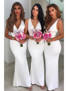 Mermaid Long White V-Neck Floor Length Bridesmaid Dresses 99601525 Mermaid Long White V-Neck Floor Length Bridesmaid Dresses 99601525