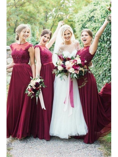 A-Line Beaded Lace and Chiffon Long Floor Length Bridesmaid Dresses 99601530