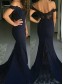 Trumpet/Mermaid Off-the-Shoulder Long Navy Blue Lace Prom Evening Formal Dresses 99602001