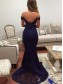 Trumpet/Mermaid Off-the-Shoulder Long Navy Blue Lace Prom Evening Formal Dresses 99602001