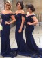 Trumpet/Mermaid Off-the-Shoulder Long Navy Blue Lace Prom Evening Formal Dresses 99602001