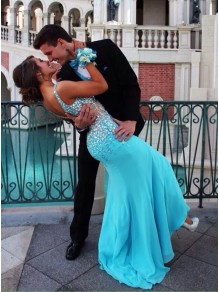 Long Blue Beaded Prom Evening Formal Dresses 99602006