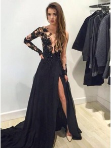 Long Black Lace Chiffon Prom Evening Formal Dresses 99602007 Long Black Lace Chiffon Prom Evening Formal Dresses 99602007