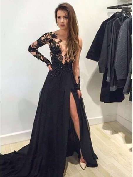 Long Black Lace Chiffon Prom Evening Formal Dresses 99602007