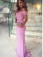 Trumpet/Mermaid Off-the-Shoulder Long Pink Lace Prom Evening Formal Dresses 99602009