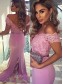 Trumpet/Mermaid Off-the-Shoulder Long Pink Lace Prom Evening Formal Dresses 99602009