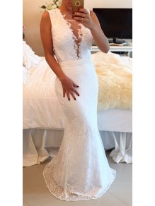 Sexy Trumpet/Mermaid Lace Long White See Through Prom Evening Formal Dresses 99602016 Sexy Trumpet/Mermaid Lace Long White See Through Prom Evening Formal Dresses 99602016