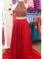 Red Two Pieces Beaded High Neck Long Prom Evening Formal Dresses 99602020