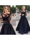 Two Pieces Long Sleeves Black Lace Prom Evening Formal Dresses 99602024