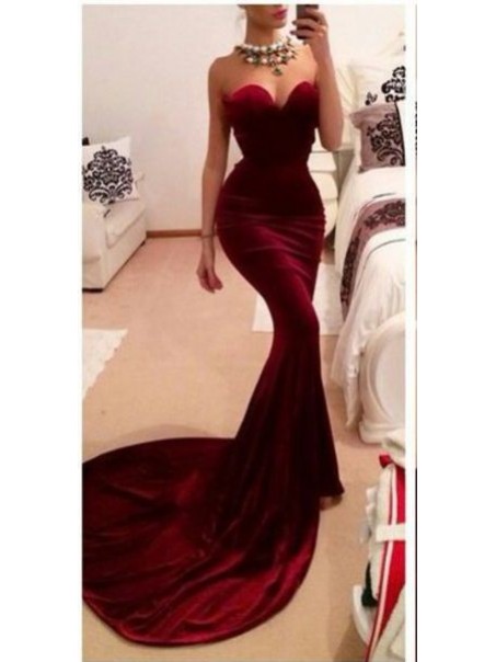 Trumpet/Mermaid Sweetheart Long Red Prom Evening Formal Dresses 99602036