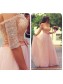 A-Line Off-the-Shoulder Half Sleeves Long Pink Lace Chiffon Prom Evening Formal Dresses 99602038