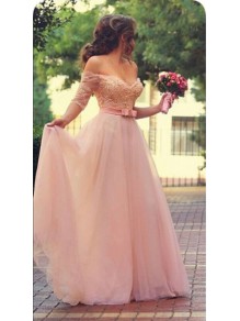 A-Line Off-the-Shoulder Half Sleeves Long Pink Lace Chiffon Prom Evening Formal Dresses 99602038 A-Line Off-the-Shoulder Half Sleeves Long Pink Lace Chiffon Prom Evening Formal Dresses 99602038