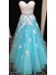 A-Line Sweetheart Lace Tulle White Blue Long Prom Evening Formal Dresses 99602040