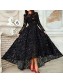 High Low Long Sleeves Black Lace Prom Evening Formal Dresses 99602044