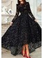 High Low Long Sleeves Black Lace Prom Evening Formal Dresses 99602044