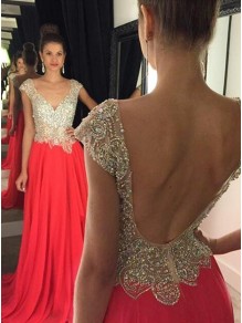 Long Beaded Chiffon Backless Prom Evening Formal Dresses 99602048