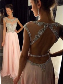 Long Pink Beaded Chiffon Prom Evening Formal Dresses 99602049