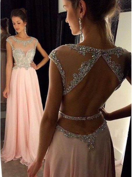 Long Pink Beaded Chiffon Prom Evening Formal Dresses 99602049