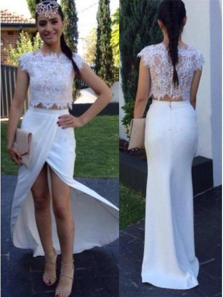 Two Pieces White Lace Long Prom Evening Formal Dresses 99602050